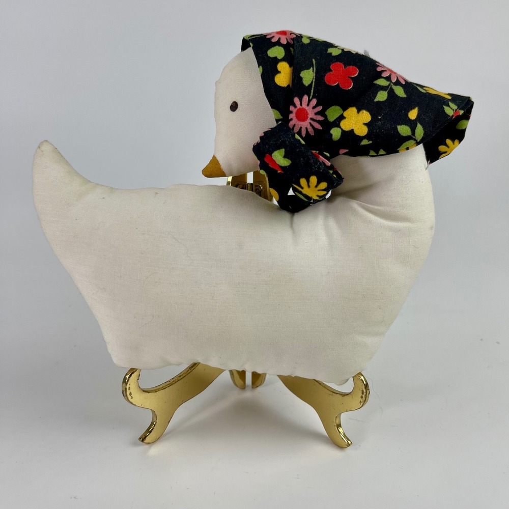 Vintage‎ 80s Handmade Plush Goose Babushka Floral Scarf Country Farmhouse Decor